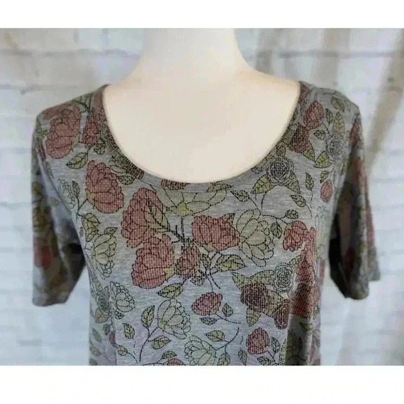 LulaRoe Perfect T Swing Side Slit Tee T Shirt Womens XS Muted Gray Artsy flower - Picture 5 of 16